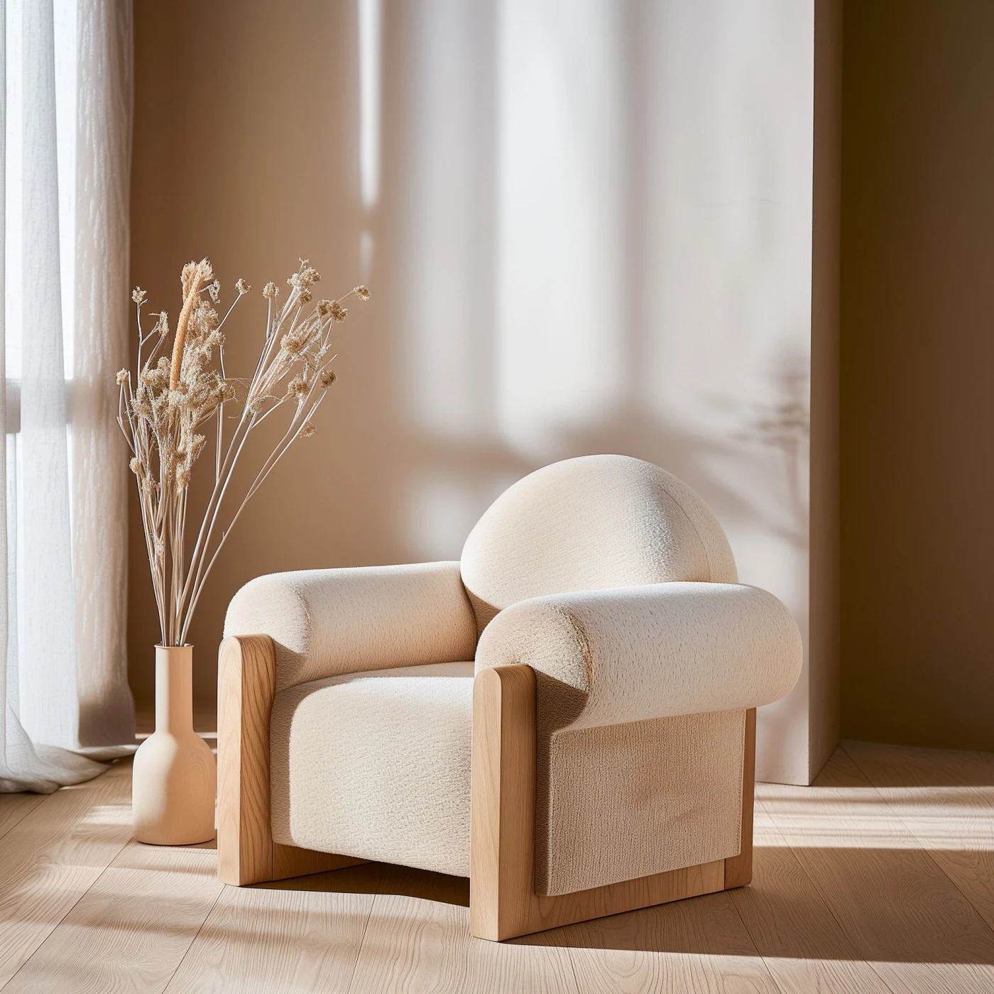 AI-generated armchair concept in a warm, sunlit room