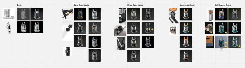 Reference images and material directions arranged in an exploration board