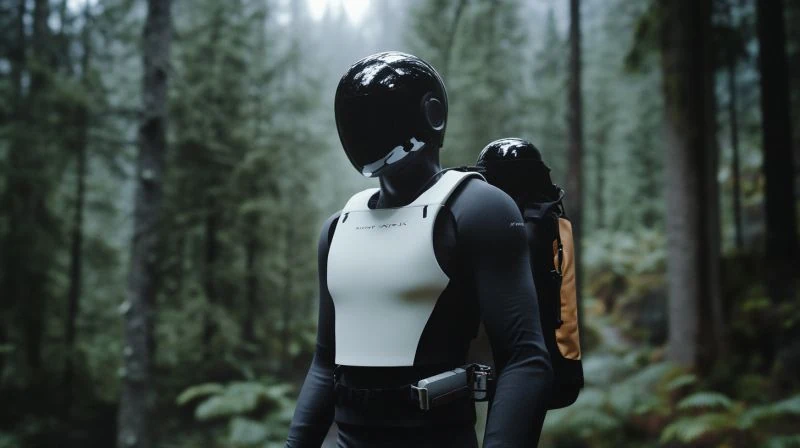 A humanoid imagined in protective outdoor clothing