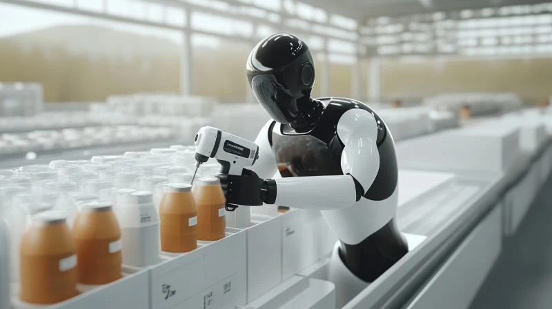 A speculative image of a humanoid using a handheld tool